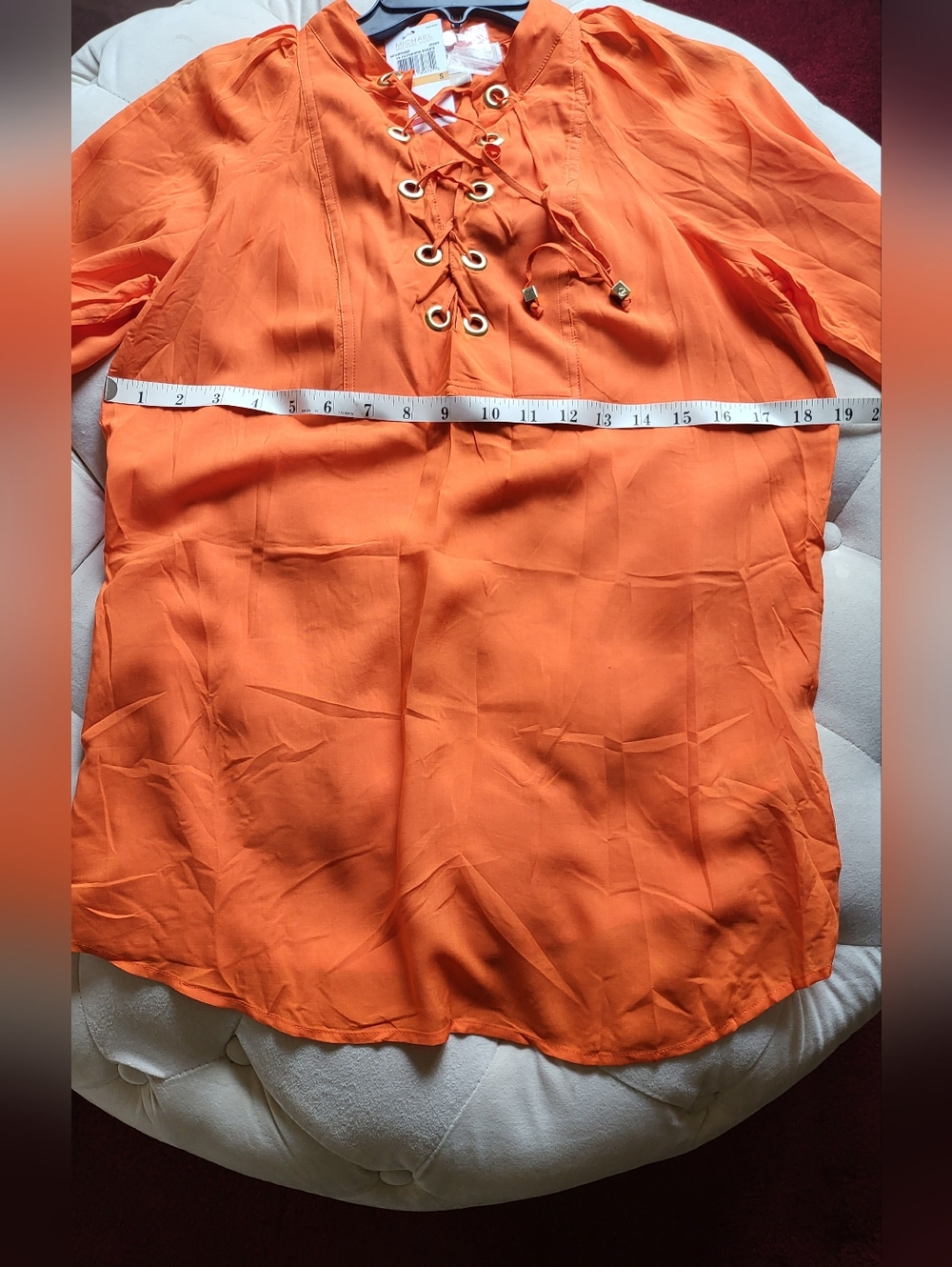 Michael kors orange blouse Lace-detail Size S Nwt - Picture 5 of 10